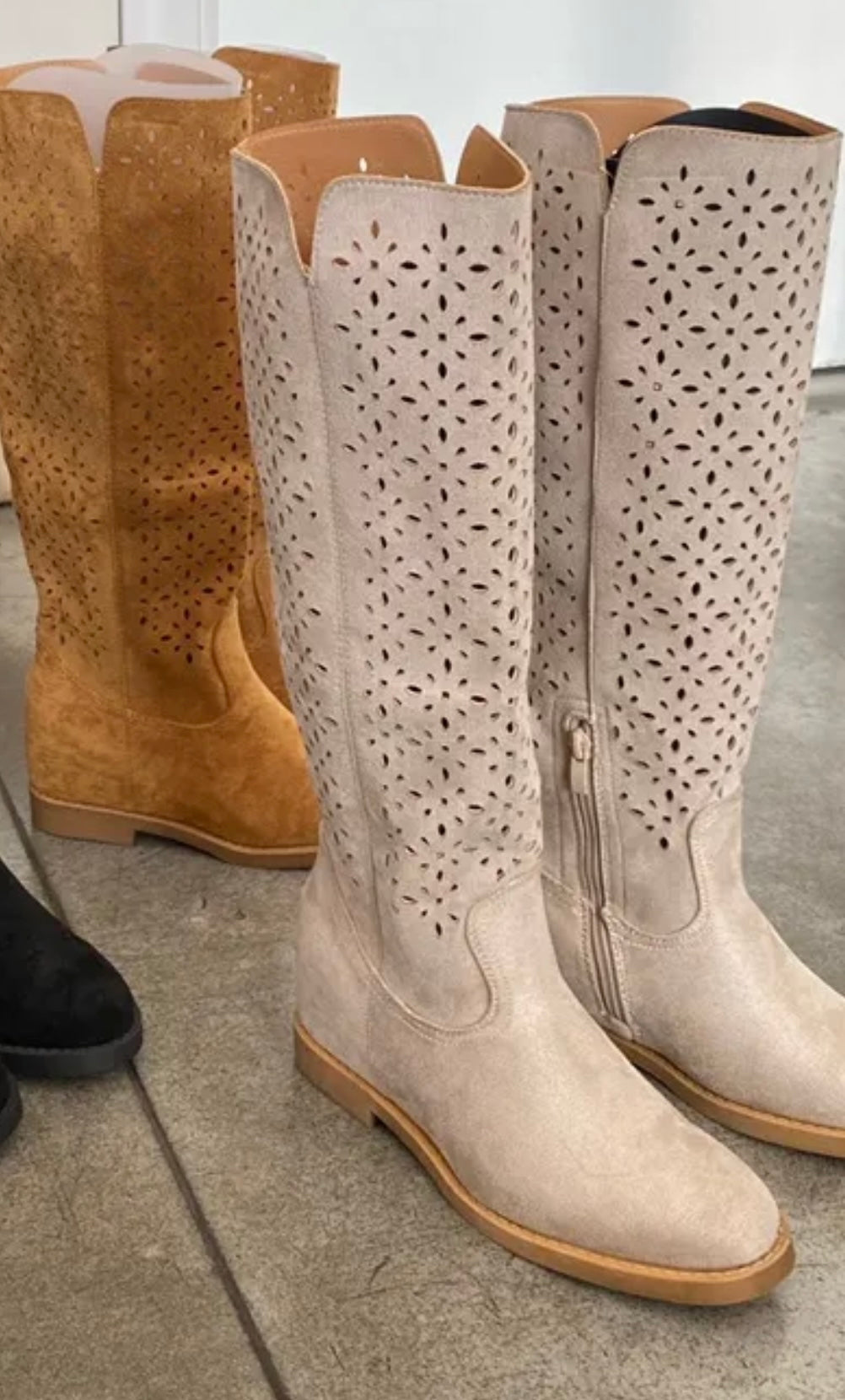 MALIEN PERFORATED NUDE BOOTS