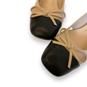 MALIEN BEIGE BALLERINAS WITH HEELS AND SQUARE TOES
