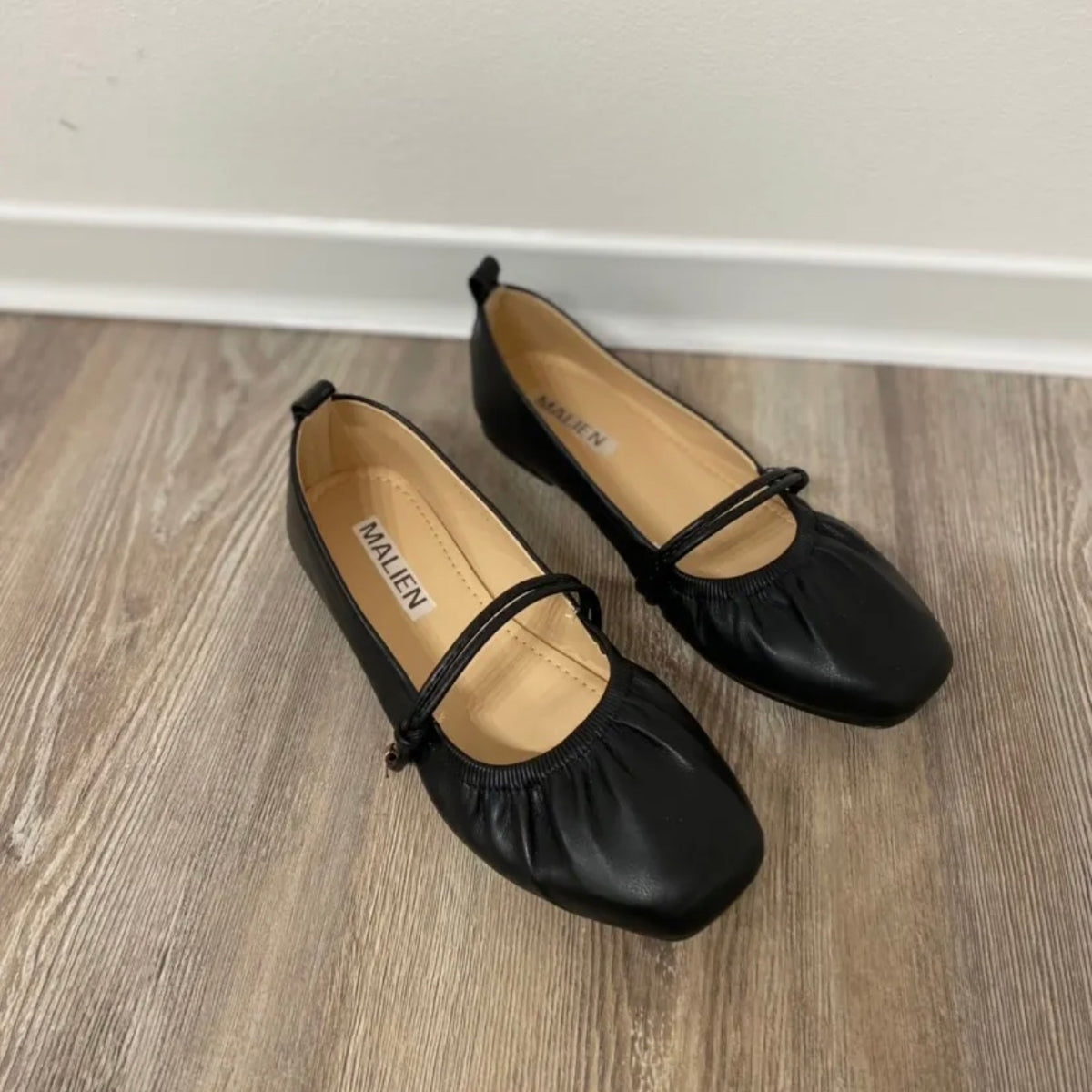 MALIEN BLACK BALLERINAS WITH SQUARE TOES – Doppio Shoes