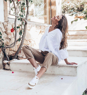 POPA Beige and White Split Suede Sneakers