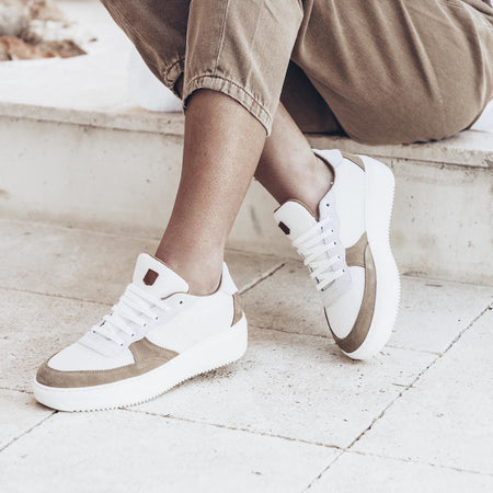 POPA Beige and White Split Suede Sneakers